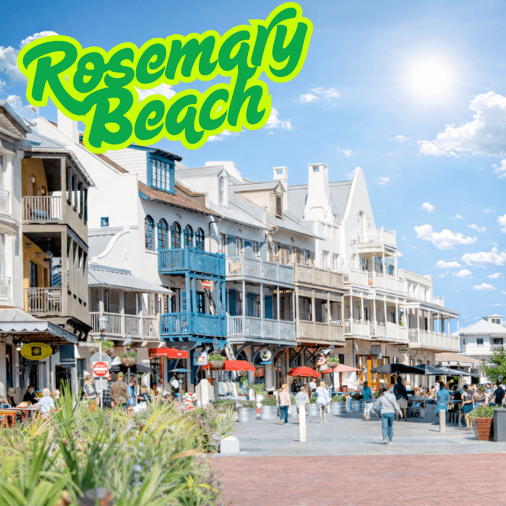 Rosemary Beach Florida town center with shops and coastal architecture